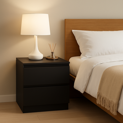 Bennetts Chest of 2 Drawers Modern Black Nightstand