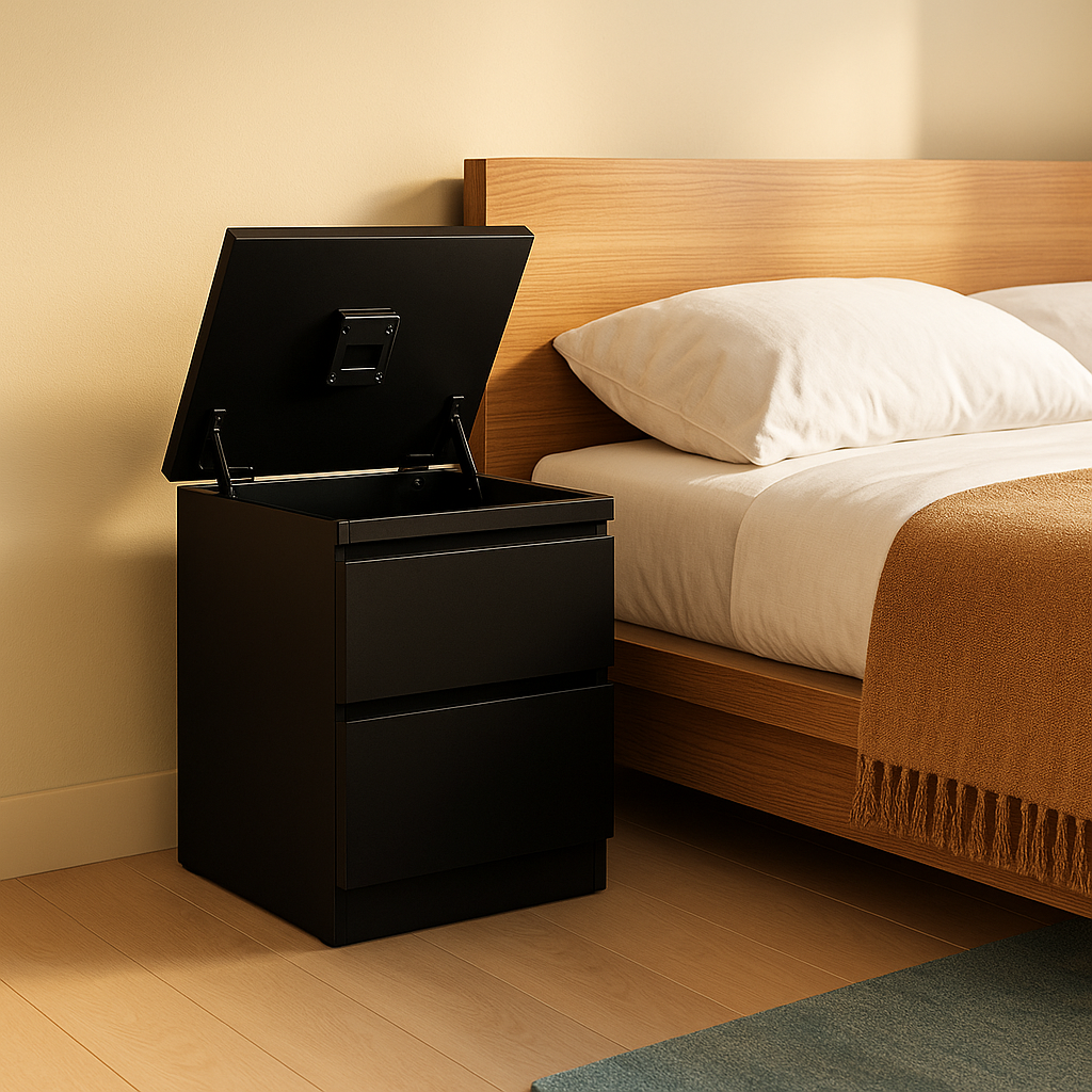 Bennetts Chest of 2 Drawers Modern Black Nightstand