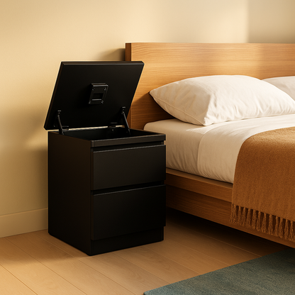 Bennetts Chest of 2 Drawers Modern Black Nightstand