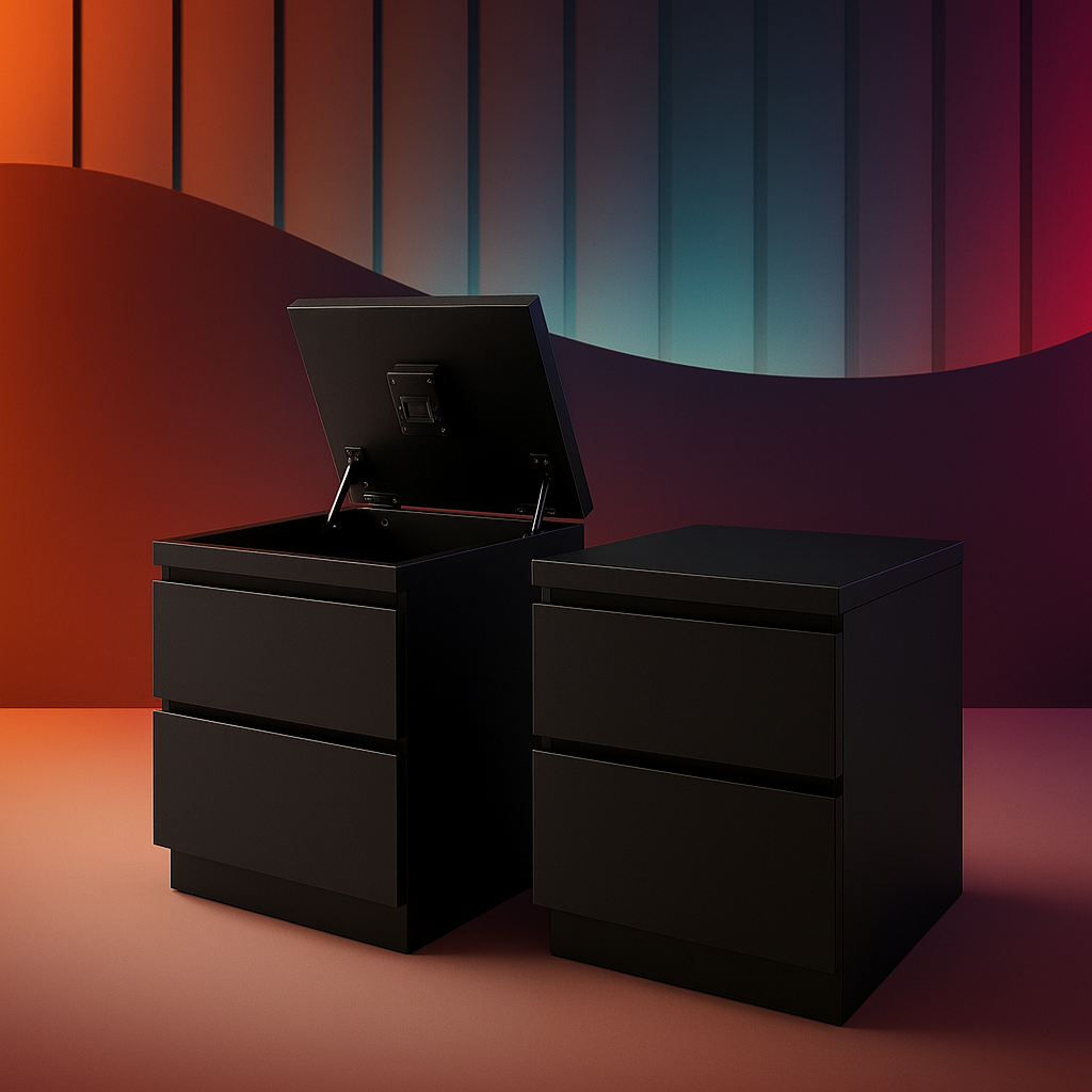 Bennetts Chest of 2 Drawers Modern Black Nightstand