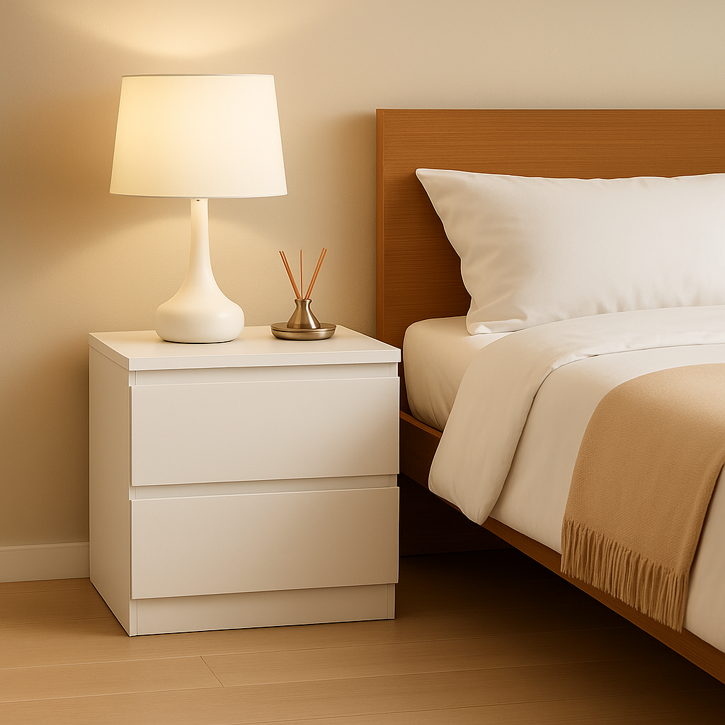 Bennetts Chest of 2 Drawers Modern White Nightstand