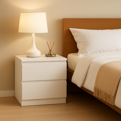 Bennetts Chest of 2 Drawers Modern White Nightstand